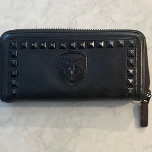 RUDSAK Black Leather Studded Zip Wallet